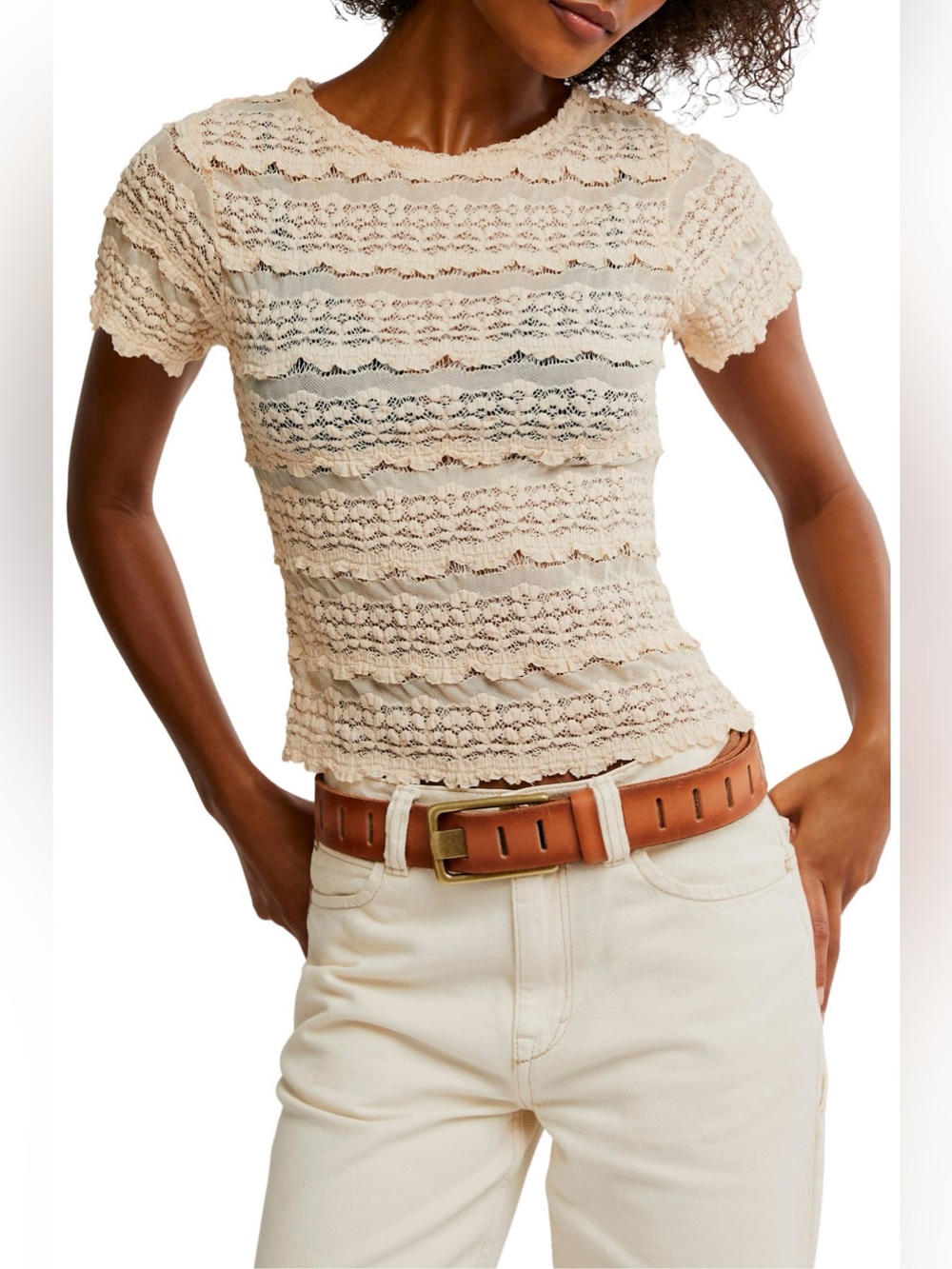 Free People Angelina Lace Tee Size XS